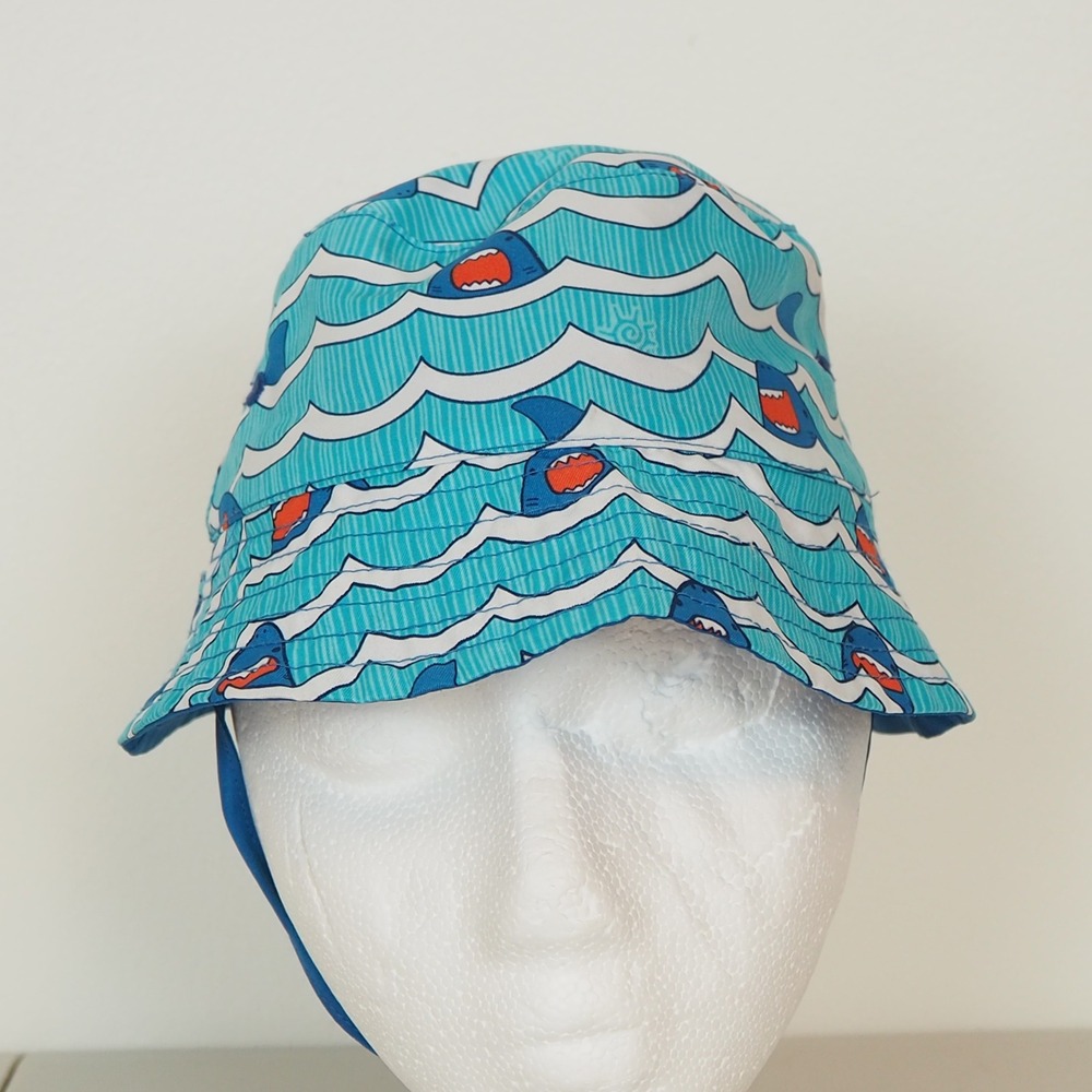UV Skinz Bucket Hat Boys Blue Shark Print Sun Protection‎ UPF 50+ Beach Swim Hat